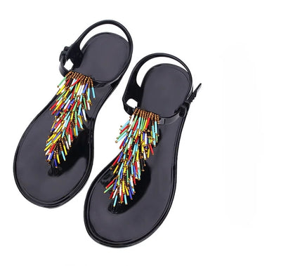 Women's Shoes Flip-flops Sandals for Woman Black Footwear Plastic with Low Heels Summer 2024 Crystal Pvc Wholesale Luxury Sale H
