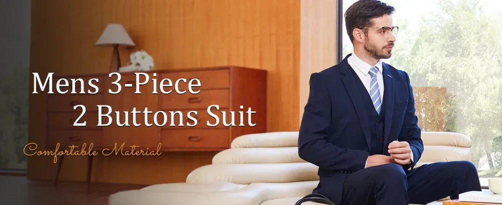  Men's Suit Checked Men's Suit Slim Fit 3-Piece Suits for Business Wedding