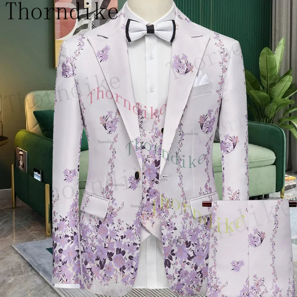 Thorndike Hot Sell Khaki Plaid Custom Made Classic Groom Tuxedo Groomsmen Best Man Suit Wedding Men's Blazer+Vest+Pants Costume