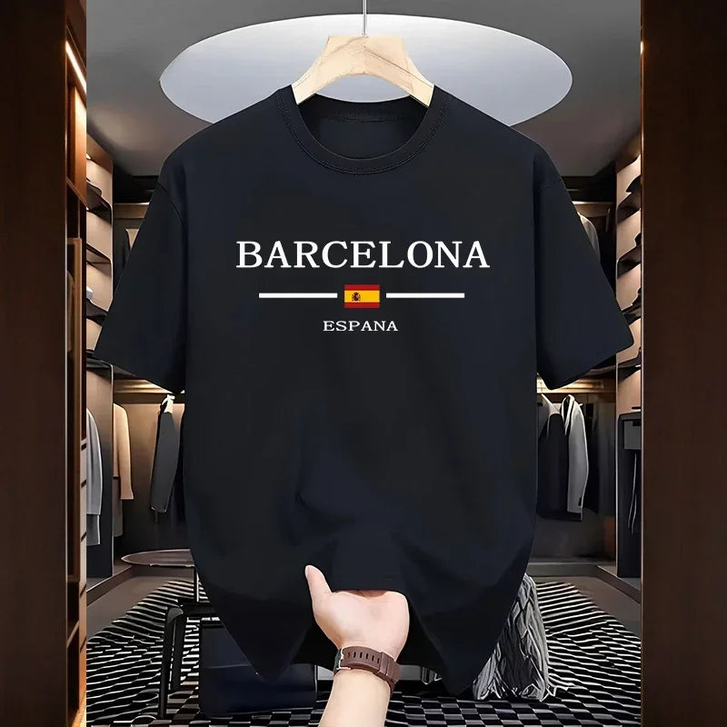 Barcelona Printed T-shirts for Men High Quality 100% Cotton O-neck Short Sleeve Tops Home Outdoor Casual Soft Tees Men's Clothes
