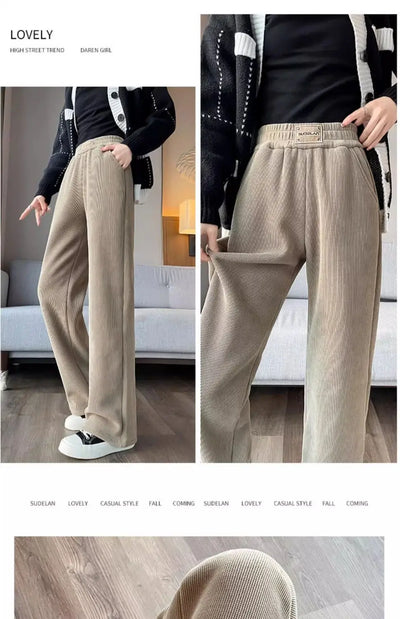 Winter Wide Leg Pants Women Autumn Plush Pants Women Extra Thick Lamb Fleece Warm Straight Korean Pants Joggers Women