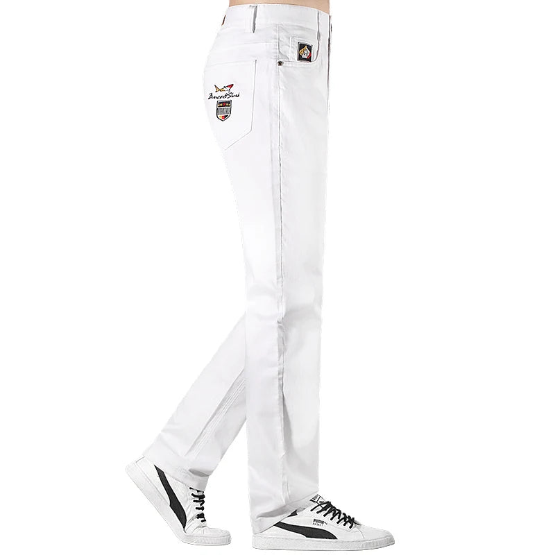 2024 New Summer White Jeans for Men Bruce&Shark  Designer Luxury Men's Jeans Loose Fit Stretch Cotton Casual Fashion Big Size 42