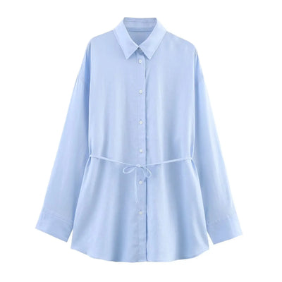 White Shirt For Women Fashion Cotton And Linen Loose Lace Up Blouse Spring Summer 2025 New Long Sleeve Simple Casual Shirts Lady