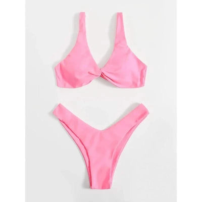 OIINAA Bathing Suit Women Solid Sexy Swimsuit Bow Tie Drawstring Lace Up Summer Bikini Set Two-pieces Beachwear Thong Biquinis