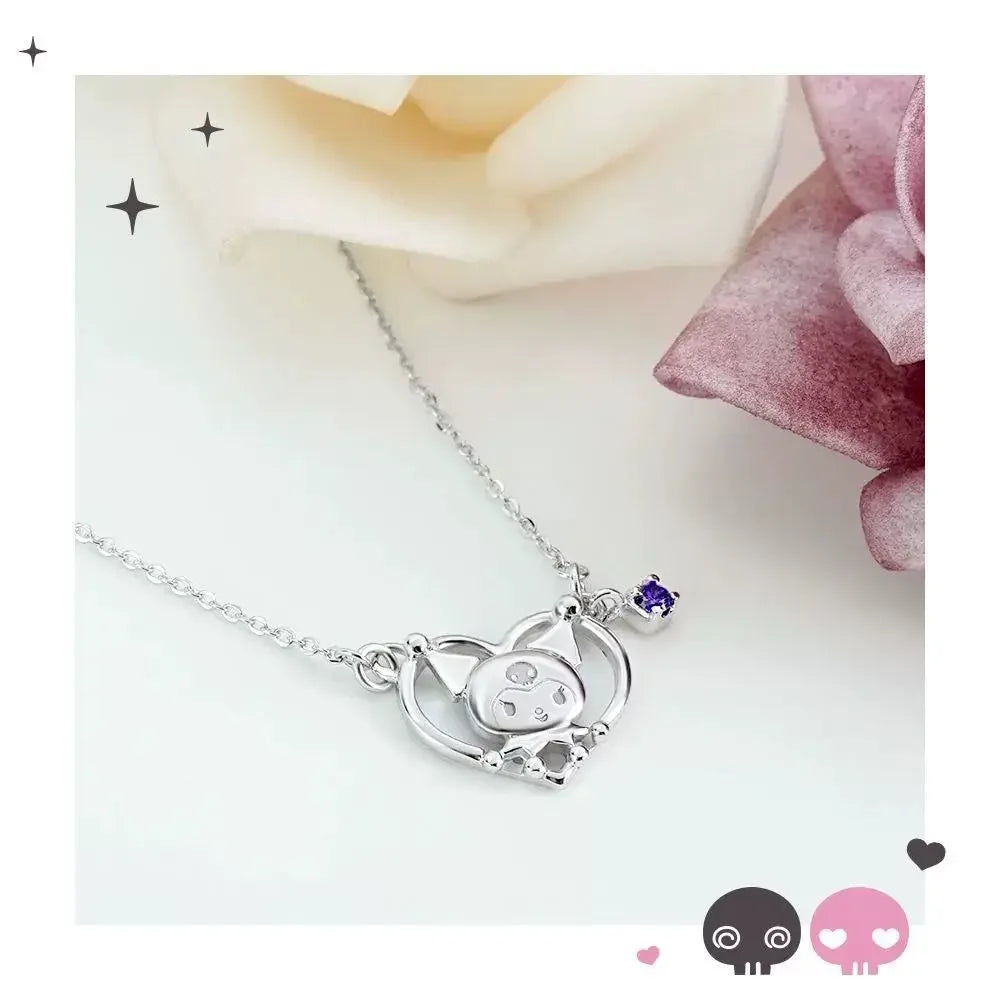 Sanrios Luxury Necklaces Cute Anime Figure Kuromi Silver Necklace Clavicle Chain Pendant for Women Jewelry Accessories Girl Gift