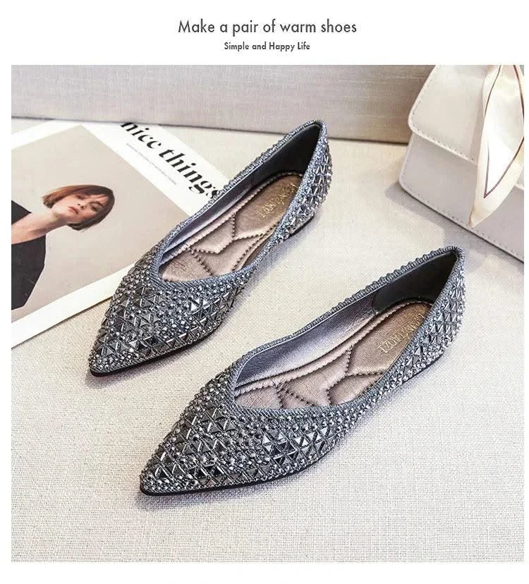 Women's Ballet Rhinestones Flats Female Plus Size 43 Slip on Boat Shoes Chaussure