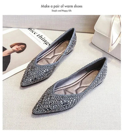Women's Ballet Rhinestones Flats Female Plus Size 43 Slip on Boat Shoes Chaussure