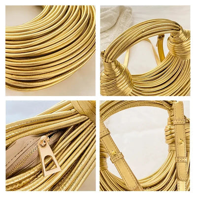 Handbags for Women Gold Luxury Designer Handwoven Noodle Bags Rope Knotted Pulled Silver Evening Clutch Chic Holder Container