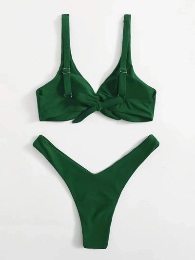 OIINAA Bathing Suit Women Solid Sexy Swimsuit Bow Tie Drawstring Lace Up Summer Bikini Set Two-pieces Beachwear Thong Biquinis