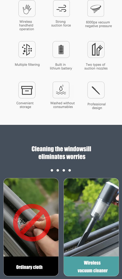 Portable Car Vacuum Cleaner Mini Dust Collector Dry Wet Dual-Use Wireless Handheld USB Charging Home Car Cleaning Appliance