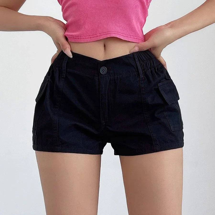 Short Pants Woman Cargo Micro Mini with Pockets Elastic Waist Flowy Harajuku Shorts for Women Fashion To Wear Youthful Elasticty