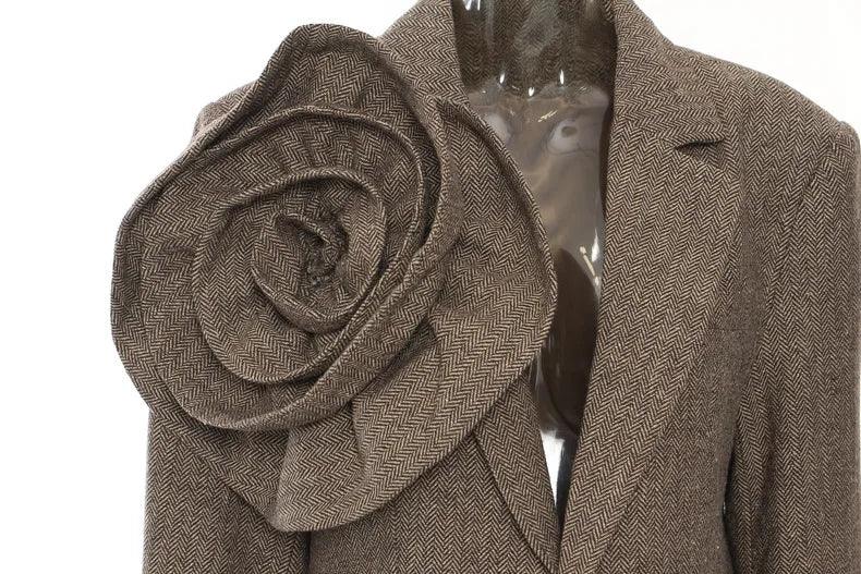 DEAT Fashion Women's Blazer Notched 3D Flower Decorate Twill Woolen Fabric Single Button Suit Jackets Summer 2024 New 1DH5936