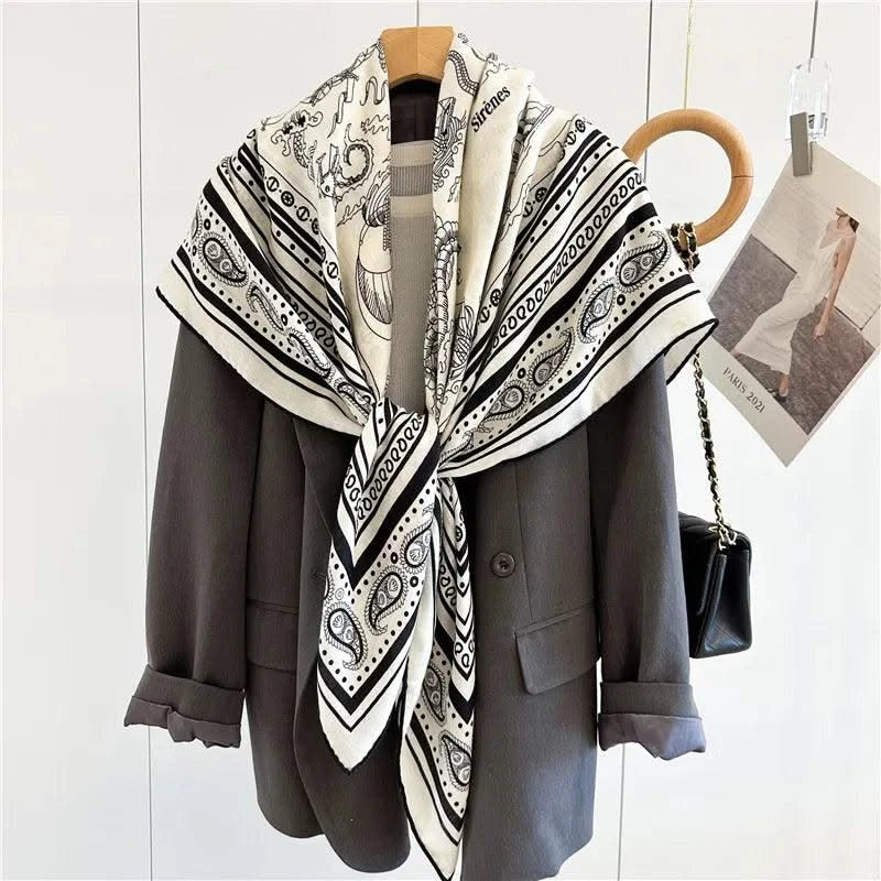 Large Square Wool Blanket Scarf Wraps Women Shawl 132x132CM