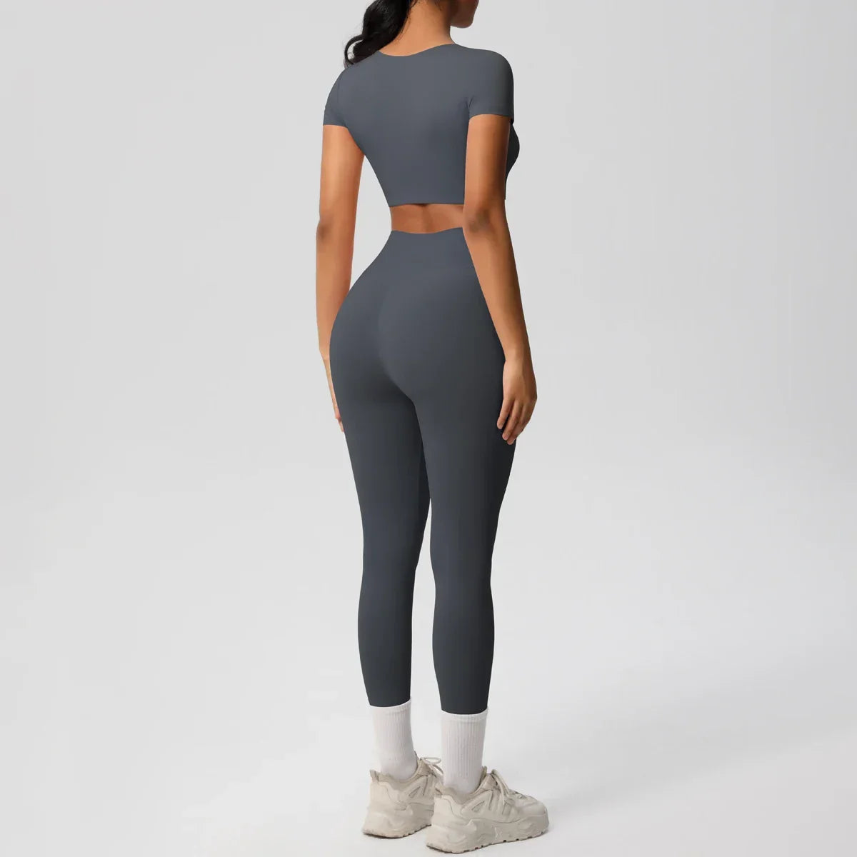 Yoga Set 2 Pieces Women Tracksuits Workout Sportswear Gym Clothing Fitness Short Sleeve With Padded High Waist Leggings Suits