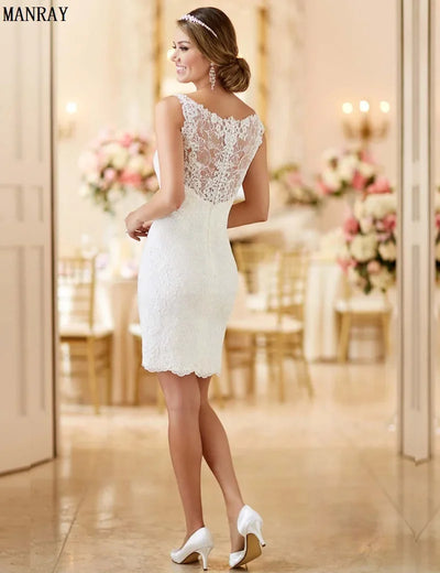 Customized Beach Wedding Dress With Detachable Skirt See Through Back Bridal Gowns Lace Appliques Sleeveless Vestidos De Mariee