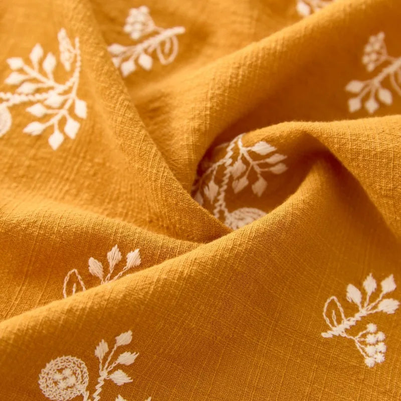 140x50cm Embroidered Slub Cotton Linen Fabric Clothing Sewing Fabric, Diy Women's Dress Forest Flower Cloth