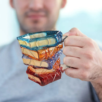 Unique Novelty Colorful Mugs Handmade Resin Drink Cup 3D Painted Books Coffee Mug Creative Book-Shaped Drinkware Mug Lover Gifts