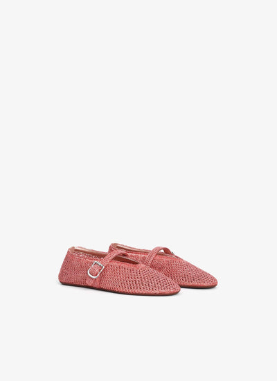 Women's Knitted Lurex Classical Japanese Buckle Strap Crochet Shoes Ballet Flats