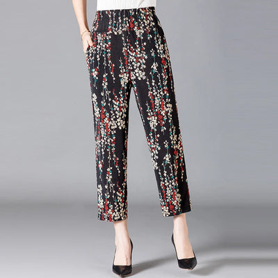 XL-8XL Summer Women Harem Pants Casual High Waist Pants Printed Elastic Waist Middle Aged Women Trousers Summer Bottoms