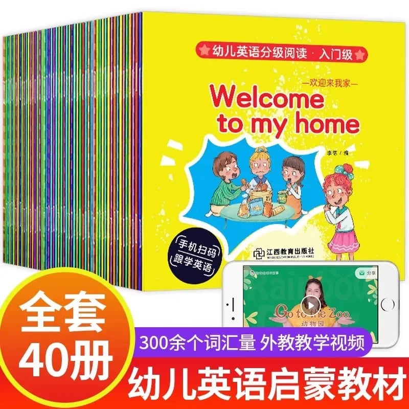 40 Books Children's English Picture Books English Graded Reading Enlightenment for Early Education Including QR Code Video