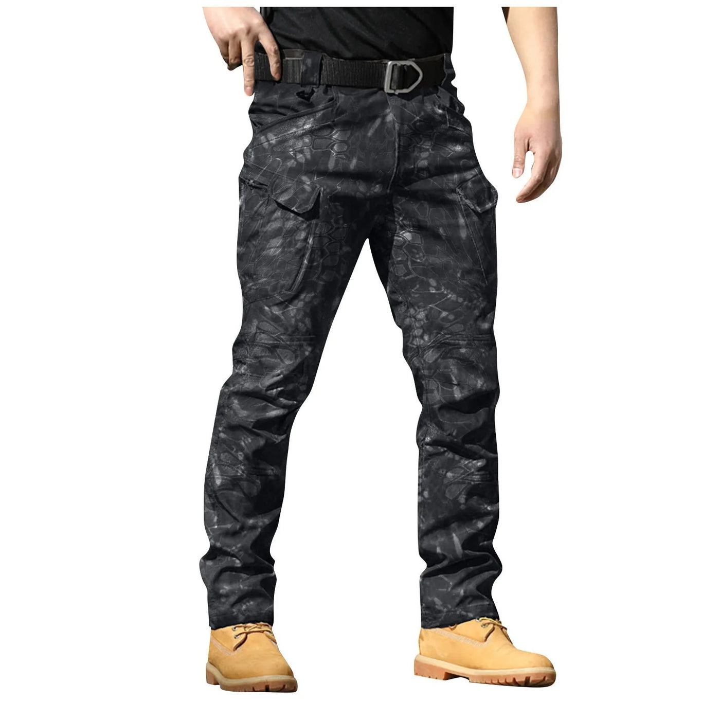 Men Solid Color Casual Cargo Multi Pocket Long Pants Outdoor Hiking Camping Climbing Stretch Waterproof Trousers