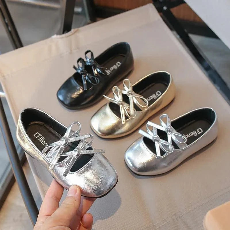 Autumn Children's Fashion Causal Black Ballet Shoes Solid Color Bowknot Elegant Girl Princess Shoes New Kids Leather Shoe