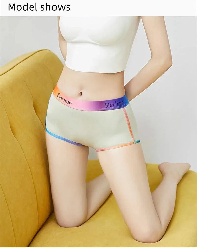 Women's Comfort Boxer Briefs Underwear Rainbow Waistband Panties Cotton Shorts Comfortable Underpants Sexy Intimates Lingerie