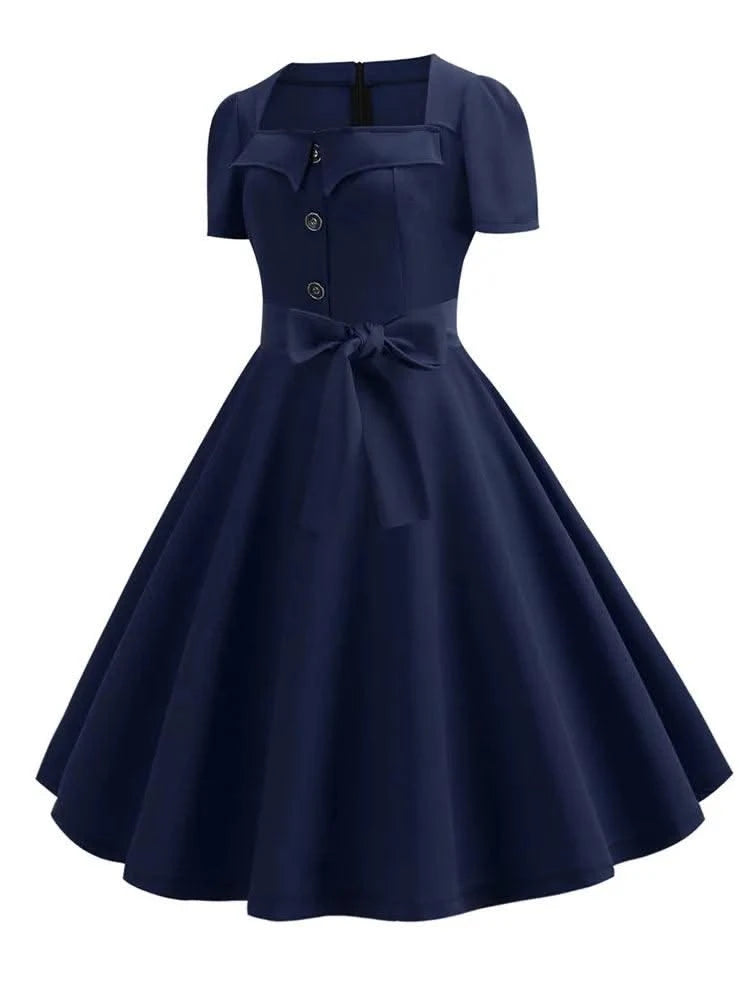 Women Summer Dress Elegant Retro Vintage 50s 60s Robe Rockabilly Swing Pinup Dresses Casual Red Party Vestidos