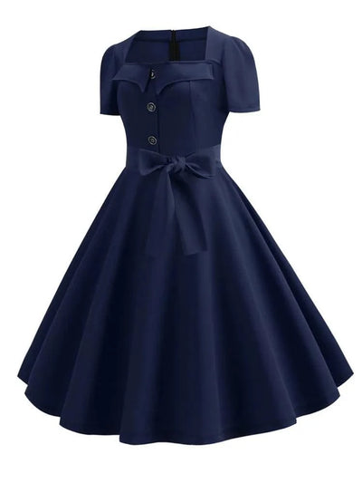 Women Summer Dress Elegant Retro Vintage 50s 60s Robe Rockabilly Swing Pinup Dresses Casual Red Party Vestidos