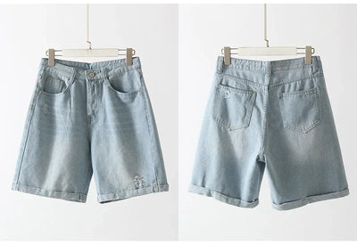 Women Denim Shorts Ripped Wide Leg Black High Waist Short Jeans Straight Leg Blue Denim Shorts For Women Summer Jean Shorts