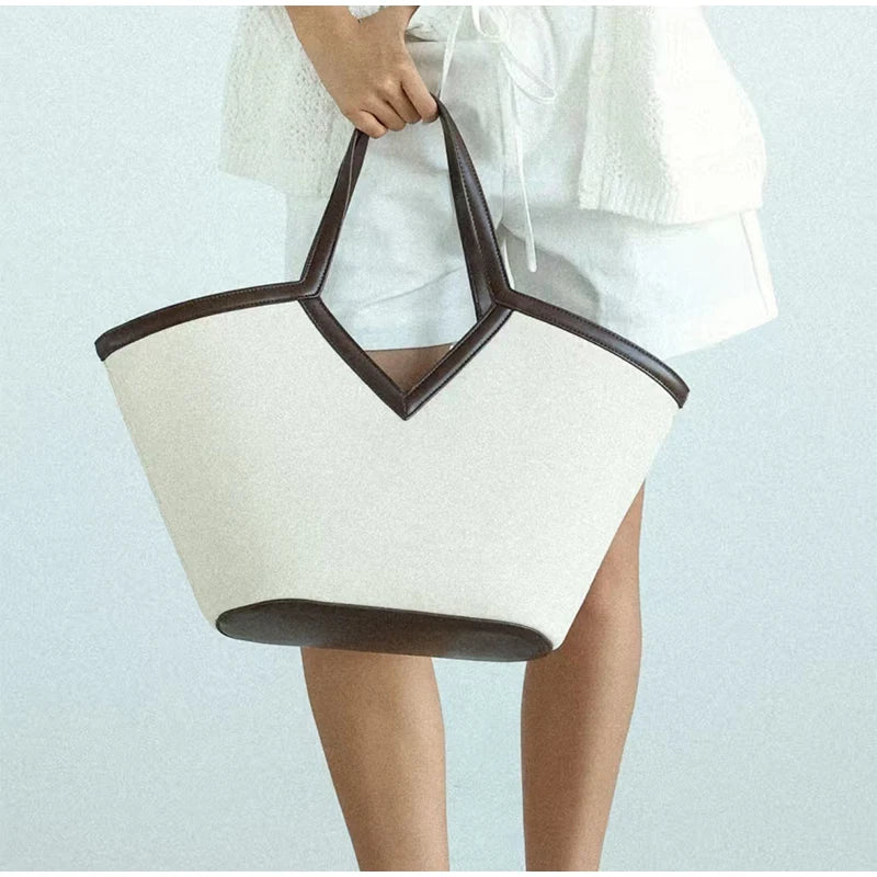 Fashion Brand Designer Tote Bags Light Luxury High-end V-shaped Handbag Simple Versatile Canvas Bag Large Capacity Shoulder Bags