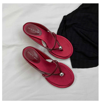 Women's Slippers Heeled Sandals Casual Flip Flops Shoes Woman 2025 Trend Summer Shallow Dress Design Pumps Clip Toe Slides Mujer