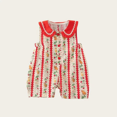 Adorable Baby Girls' Cotton Romper with Rabbit Print & Doll Collar With  Rabbit Ears Design | 0 - 2 Y Newborn infant