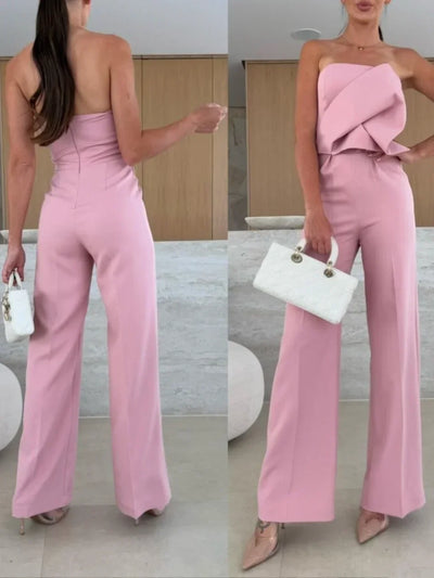 Women's Jumpsuits 2025 New in Summer Fashion Casual Office Lady Solid Color Tight Low Back High-waisted Wide-leg Jumpsuit