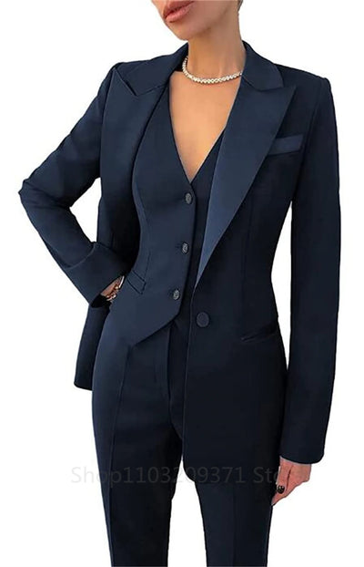 Fashion  Plus Size Women Blazer 3 Pcs Elegant Long Sleeve Suit Jackets Vest and Straight Pants Suit Female  Business Outfits New