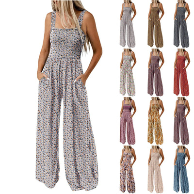 Summer Sexy Sling Jumpsuits Women'S Fashion Printed Loose Pencil Pants Casual Streetwear Elegant Party Female Spaghetti Rompers