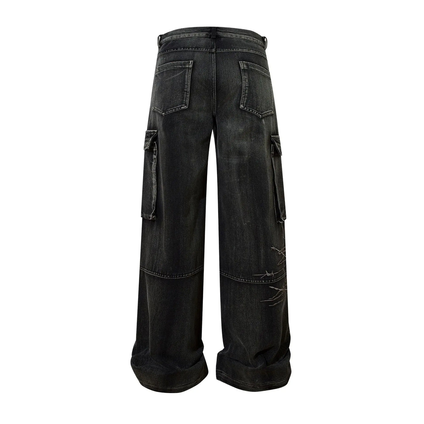 Trendy Brand American Retro Tooling Jeans Mens High Street Heavy Industry Embroidery Loose Wide-leg Trousers