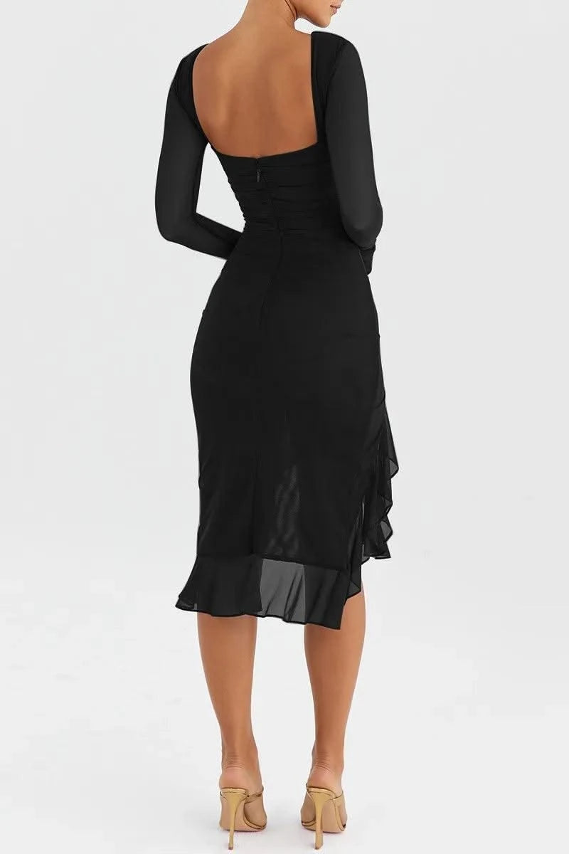 Ruffle Ruched Midi Dress For Women