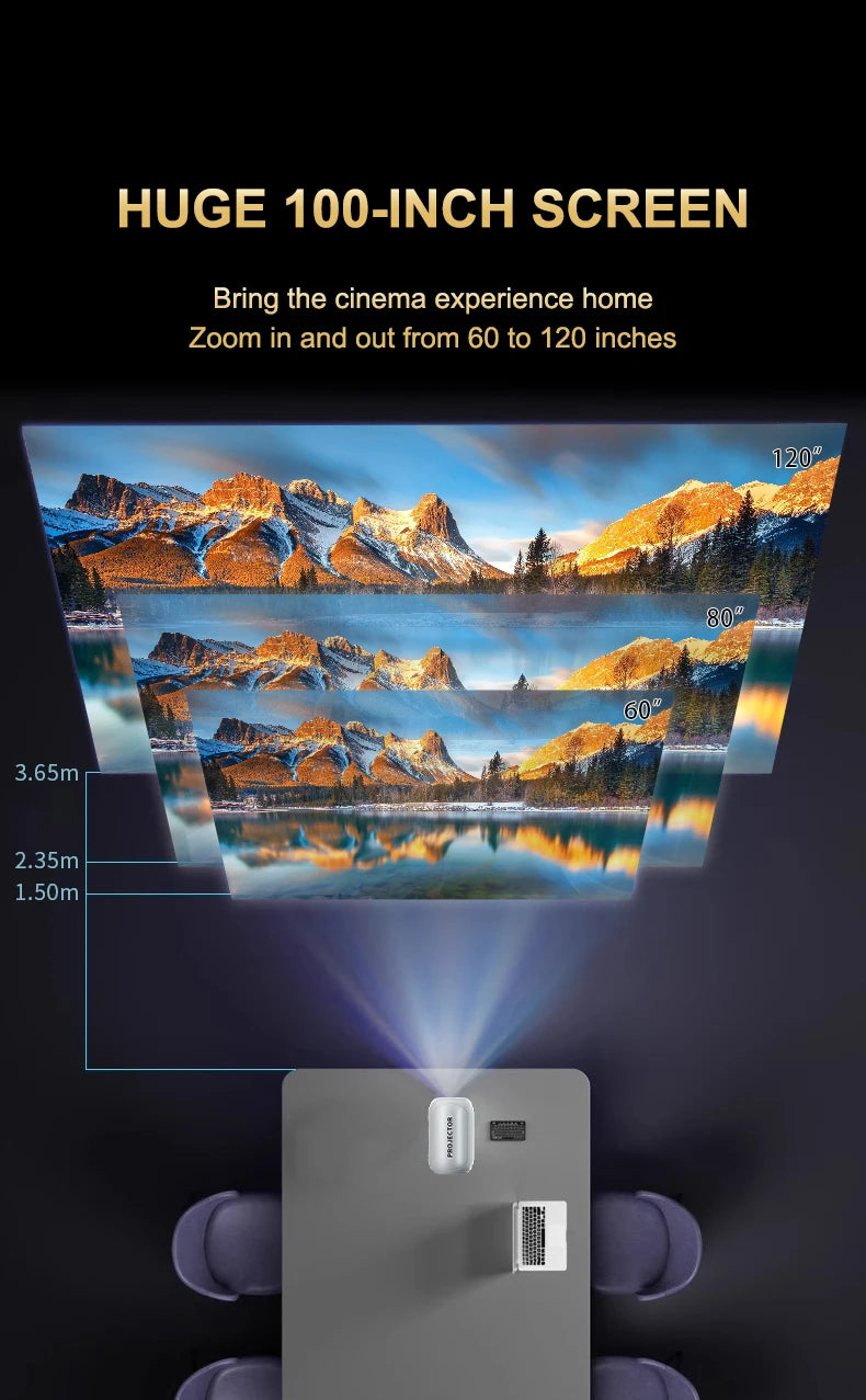 Portable Mini  Android Projector Support 4K  1080p Integrated 90°Adjustable Stand Hight Adjustment WiFi Bluetooth  ,Model:TS6