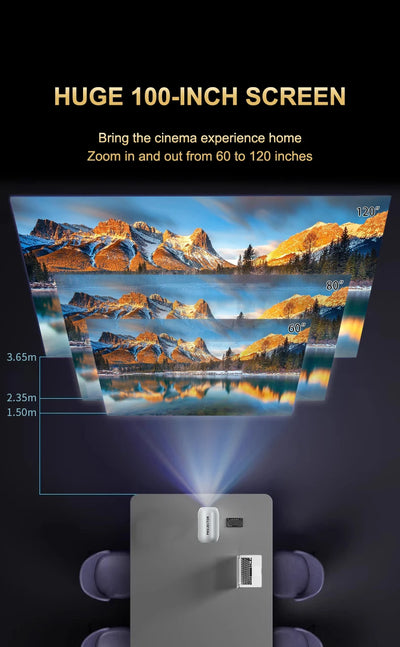 Portable Mini  Android Projector Support 4K  1080p Integrated 90°Adjustable Stand Hight Adjustment WiFi Bluetooth  ,Model:TS6