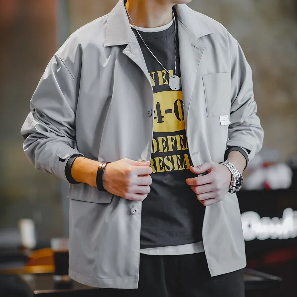 Maden Mountain Style Outdoor Multi-Pocket Suit Jacket Cityboy Flat Lapel Casual Versatile Coat Men's Blazer Spring And Autumn