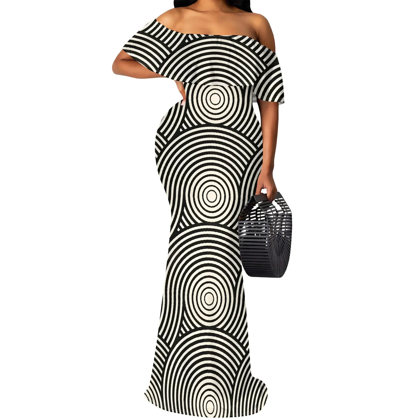 S-3XL Italian Tile Print Maxi Dress Off Shoulder Summer Holiday Boho Dress for Women
