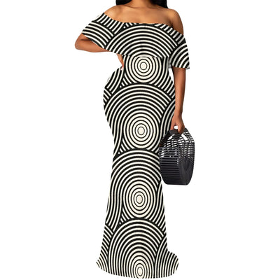 S-3XL Italian Tile Print Maxi Dress Off Shoulder Summer Holiday Boho Dress for Women