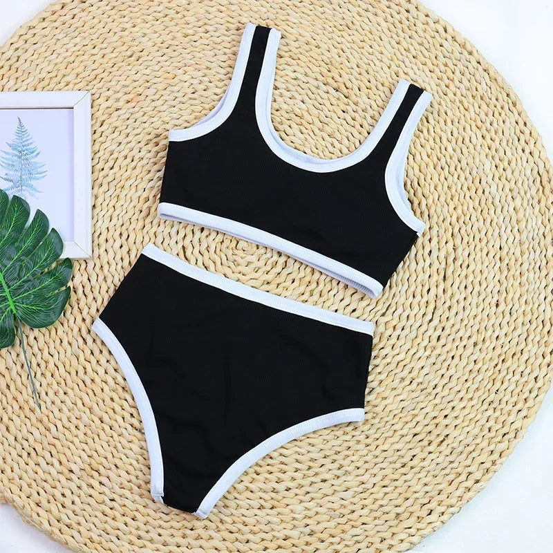Woman Swimwear 2025 High Waist Bikinis Shorts Women's Swimsuit Luxury Ribbed Two-piece Bathing Suits Summer Bikini Set Swim Suit