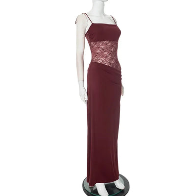 Lace-up Long Dresses For Women Evening Party Clothing Asymmetrical Lace Bodycon Vestidos De Mujer Sleeveless Robe Femme Été