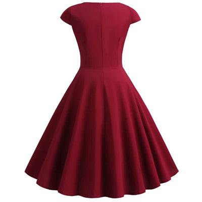 Pink Summer Elegant Party Midi Dress Women V Neck Vintage Robe Elegant Vintage Rockabilly Pin Up Party Office Midi Dresses