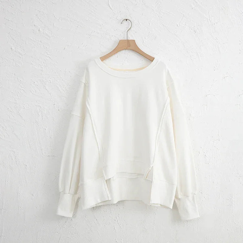 Oversized 100% Cotton Women Sweatshirts Long Sleeve Patchwork Open Side Streetwear Harajuku Pullovers Autumn Clothes For Women
