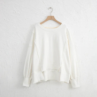 Oversized 100% Cotton Women Sweatshirts Long Sleeve Patchwork Open Side Streetwear Harajuku Pullovers Autumn Clothes For Women