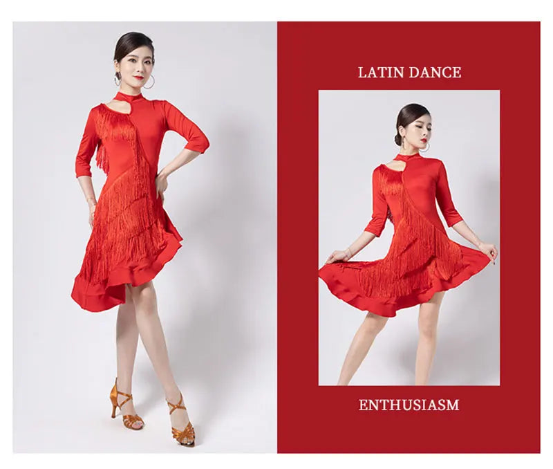 Fashion Latin Dance Wear for Women Latin Dresses Fringes Ballroom Practice Clothes Salsa Samba Dance Costumes
