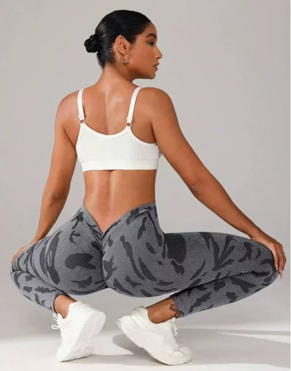 Women V-waist Printed Seamless Yoga Leggings for Sports Fitness, High Waisted Leopard Print Pants Sexy Slim Fit Yoga Leggings
